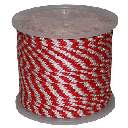 T.W. Evans Cordage Co. 3/8. x 500 ft. Solid Braid Multi-Filament Polypropylene Derby Rope Red and White 98326